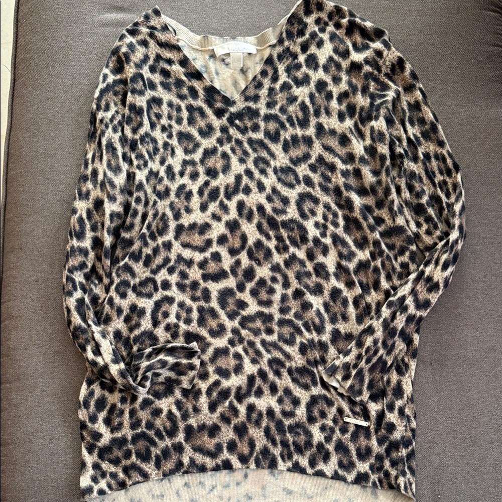 Michael Kors Brown Leopard V-Neck Sweater